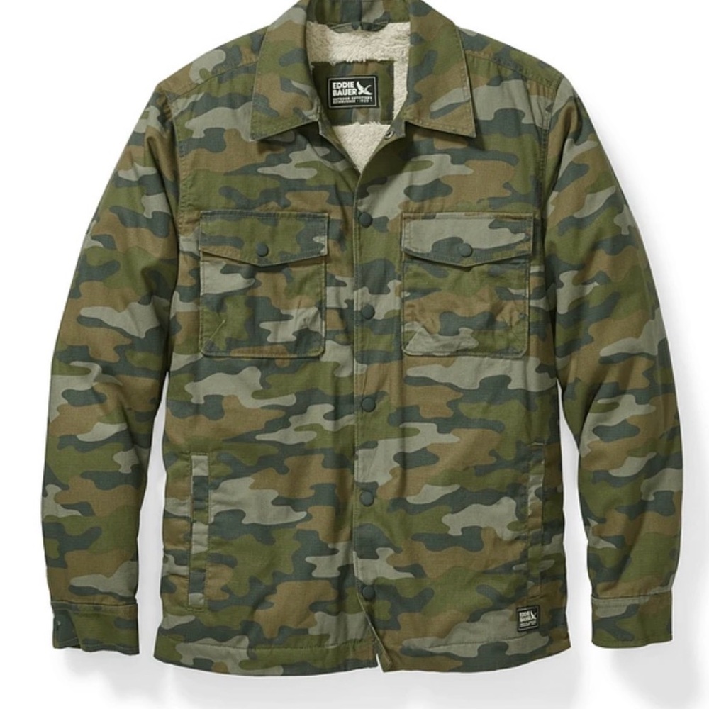Eddie Bauer Sherpa-Lined Camo Timberline Shirt Jacket (size XL, tall)